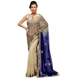 Royal Blue & Gray Faux Chiffon Half Half Saree