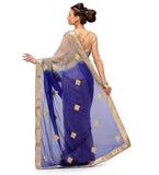 Royal Blue & Gray Faux Chiffon Half Half Saree