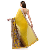 Yellow Semi Crepe & Bhagalpuri Silk Half Half Saree