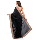 Black Faux Crepe Saree