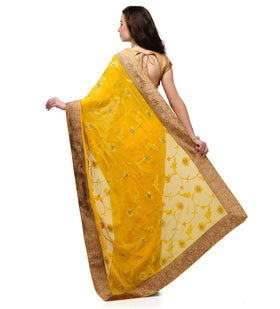 Golden Faux Chiffon Saree