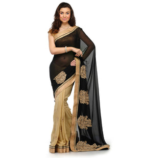 Black & Beige Faux Georgette Saree