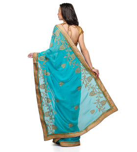 Teal Green Faux Georgette Saree