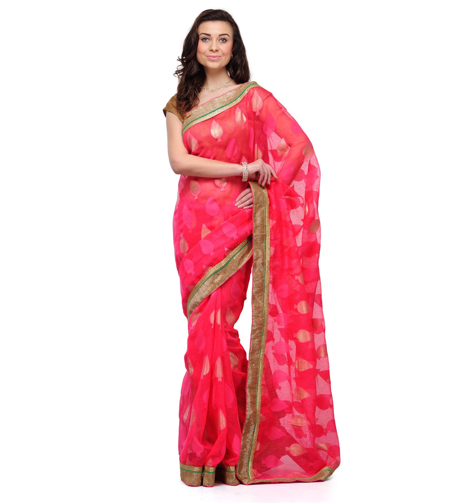 Hot Pink Bhagalpuri Net Saree