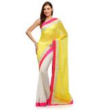 Yellow and Off White Faux Chiffon Half & Half Saree