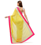 Yellow and Off White Faux Chiffon Half & Half Saree