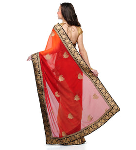 Maroon & Beige Faux Chiffon & Faux Crepe Half Half Saree