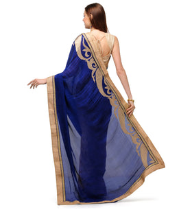 Royal Blue & Beige Faux Crepe & Georgette Half Half Saree