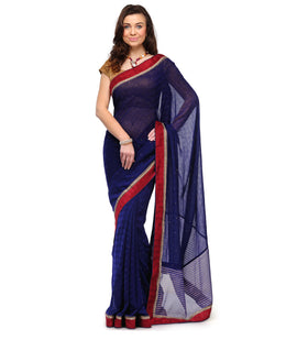 Navy Blue Marvel Chiffon Saree