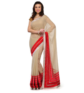 Beige Faux Chiffon Saree