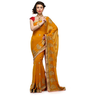 Mustard Faux Georgette Saree