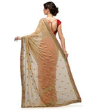 Beige & Red Faux Georgette & Faux Chiffon Half Half Saree