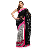 Black and White Net and Faux Chiffon Half Saree