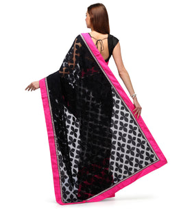 Black and White Net and Faux Chiffon Half Saree