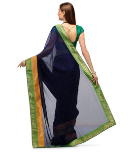 Navy Blue Faux Crepe Saree