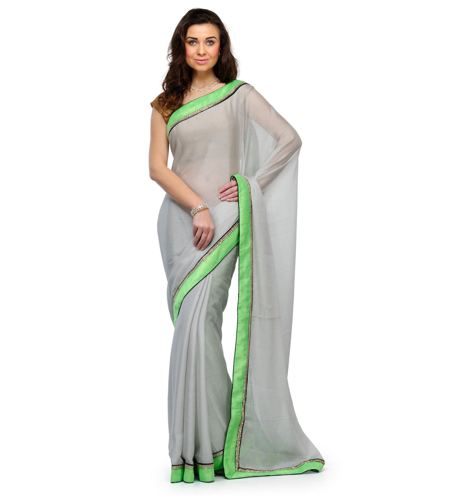 Gray Faux Chiffon Saree