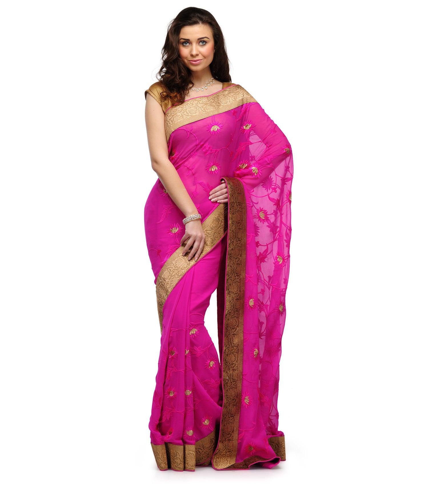 Magenta Faux Chiffon Saree