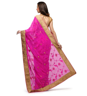 Magenta Faux Chiffon Saree