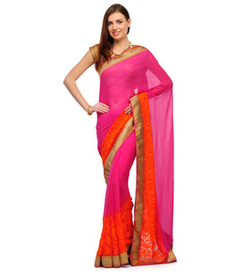 Magenta and Orange Marvel Chiffon Shaded Saree