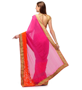 Magenta and Orange Marvel Chiffon Shaded Saree