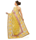 Yellow and Off White Faux Georgette Saree