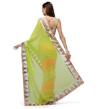 Neon Green, White & Salmon Faux Georgette Half Saree