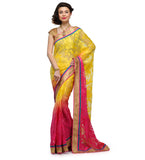 Yellow and Magenta Tissue Shaded Saree