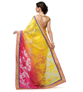 Yellow and Magenta Tissue Shaded Saree