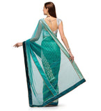 Green and White Net Half and Half Saree