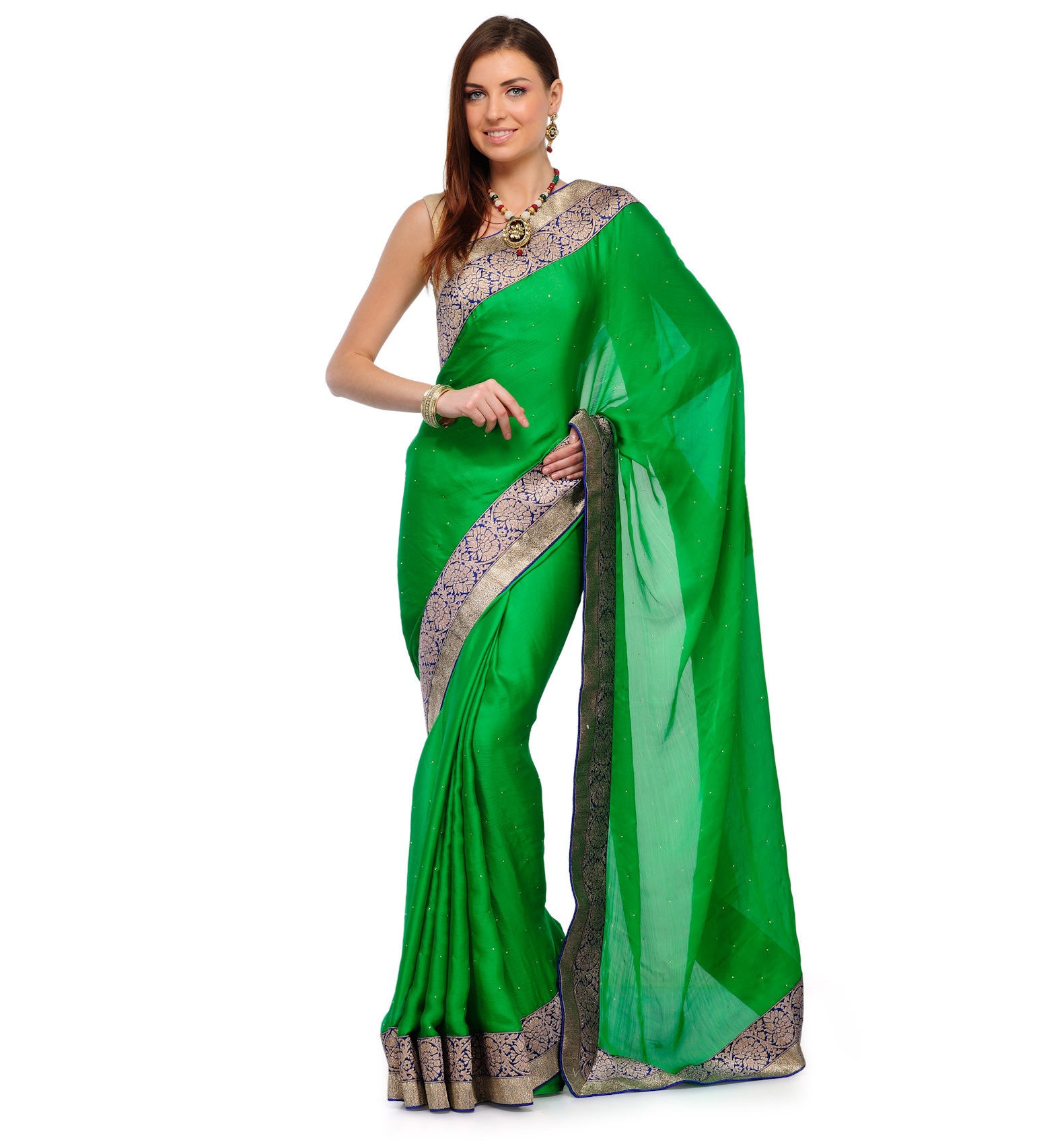 Green Satin Saree