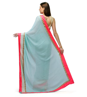 Sea Green Semi Crepe Saree