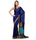 Navy Blue & Green Semi Crepe & Viscose Saree