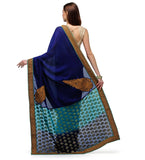 Navy Blue & Green Semi Crepe & Viscose Saree