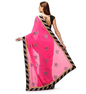 Dark Pink & Gray Marvel Chiffon Bhagalpuri Half Half Saree