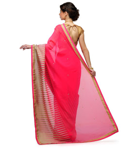 Hot Pink Faux Chiffon Saree