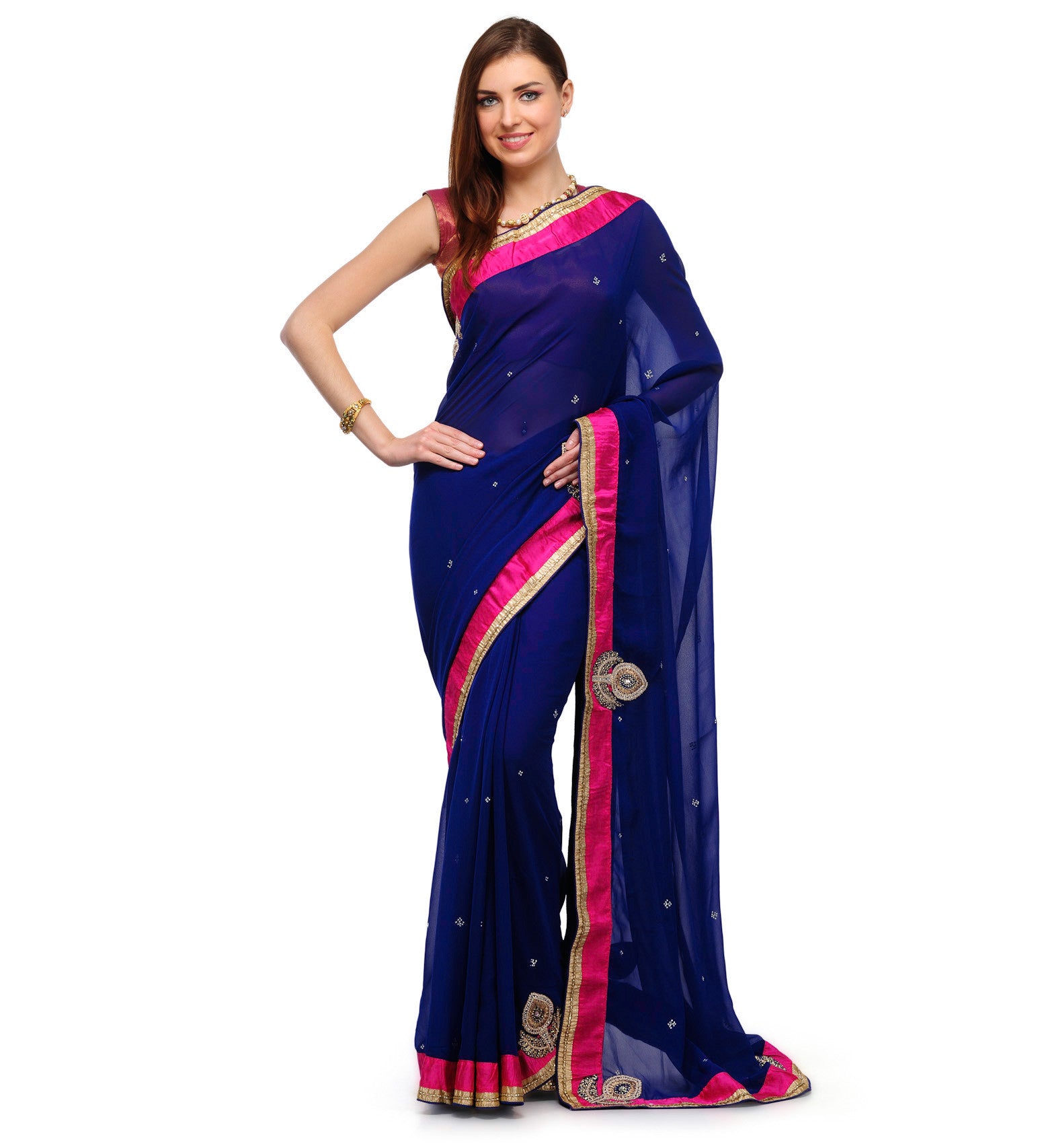 Royal Blue Faux Georgette Saree