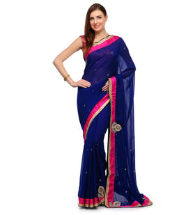 Royal Blue Faux Georgette Saree