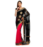 Black and Magenta Faux Chiffon Saree