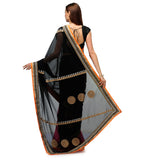 Black and Magenta Faux Chiffon Saree