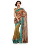 Beige Faux Georgette & Faux Chiffon Half & Half Saree