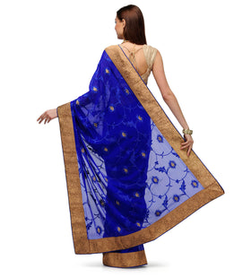 Royal Blue Faux Chiffon Saree