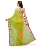 Neon Green and Pink Faux Georgette Half Half Saree