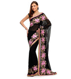 Black Faux Georgette Saree