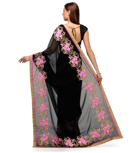 Black Faux Georgette Saree