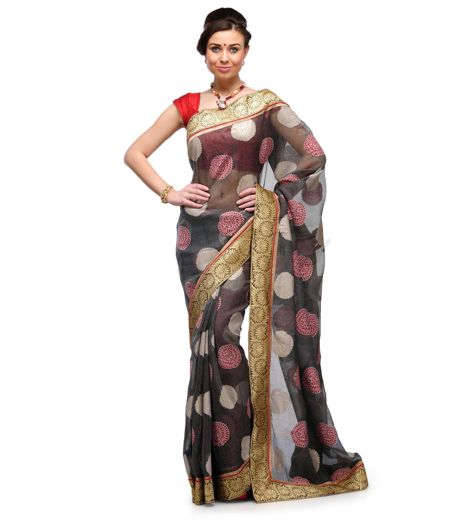 Gray Bhagalpuri Net Saree