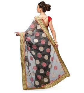 Gray Bhagalpuri Net Saree