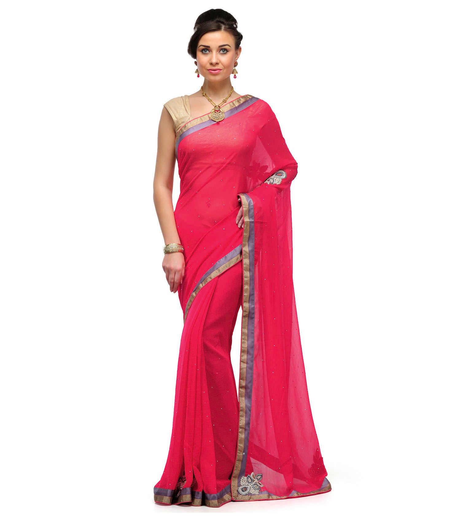 Rose Faux Chiffon Saree