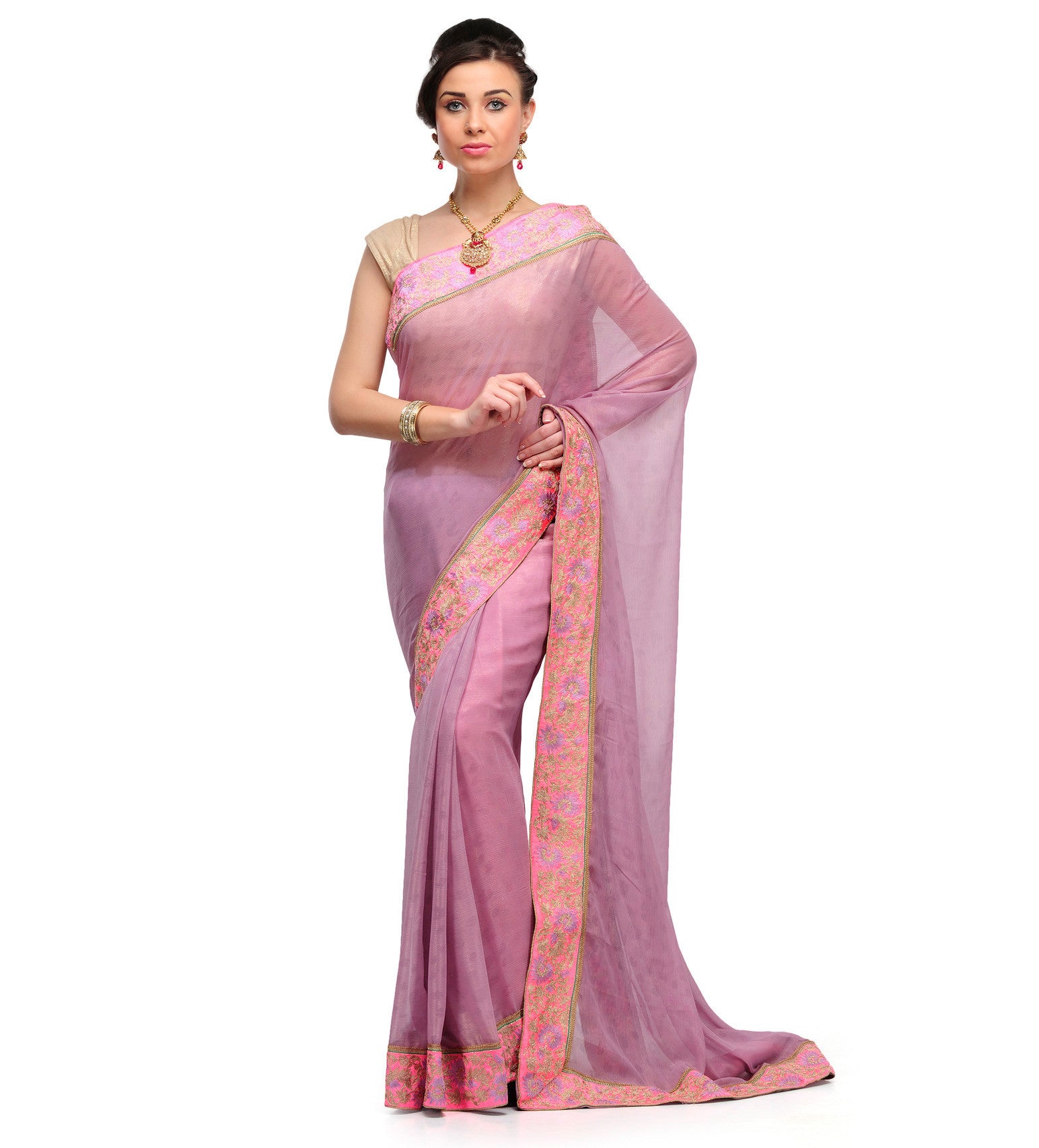 Lilac Faux Chiffon Saree