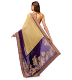 Beige & Violet Faux Crepe Shaded Saree