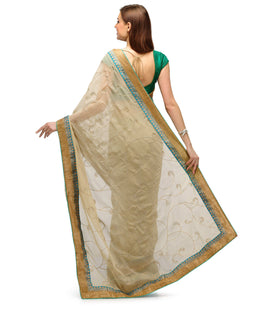 Beige Faux Chiffon Saree